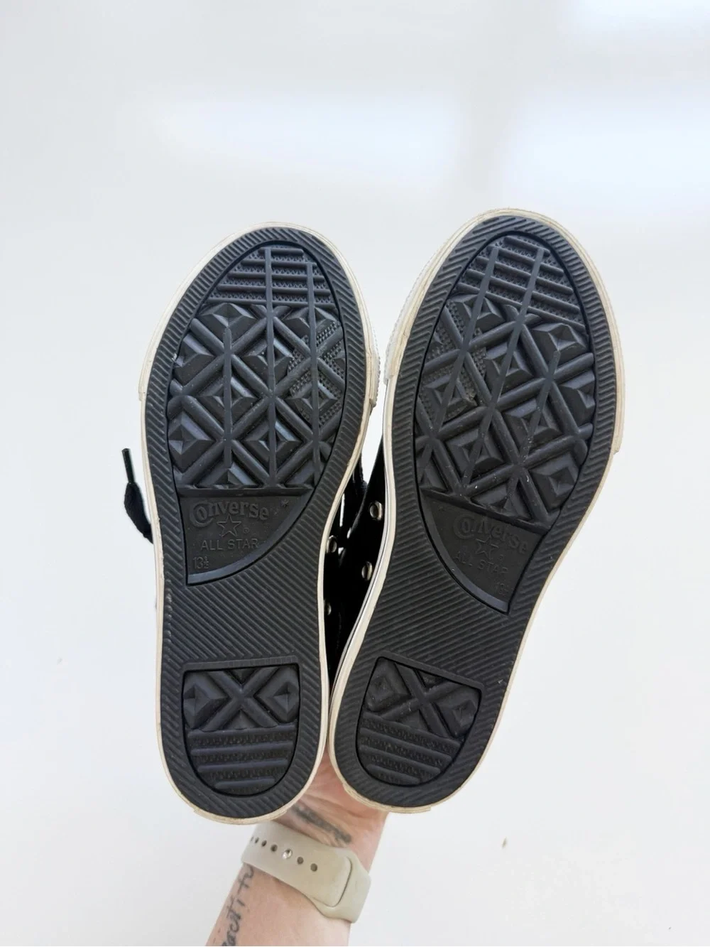 Converse Black Leather All Star Hi Tops Size 12